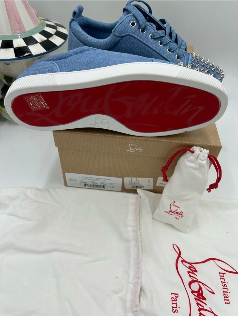Men’s Christian Louboutin, Louis Jr, ORLATO Spike sneaker size 43 made in Italy
